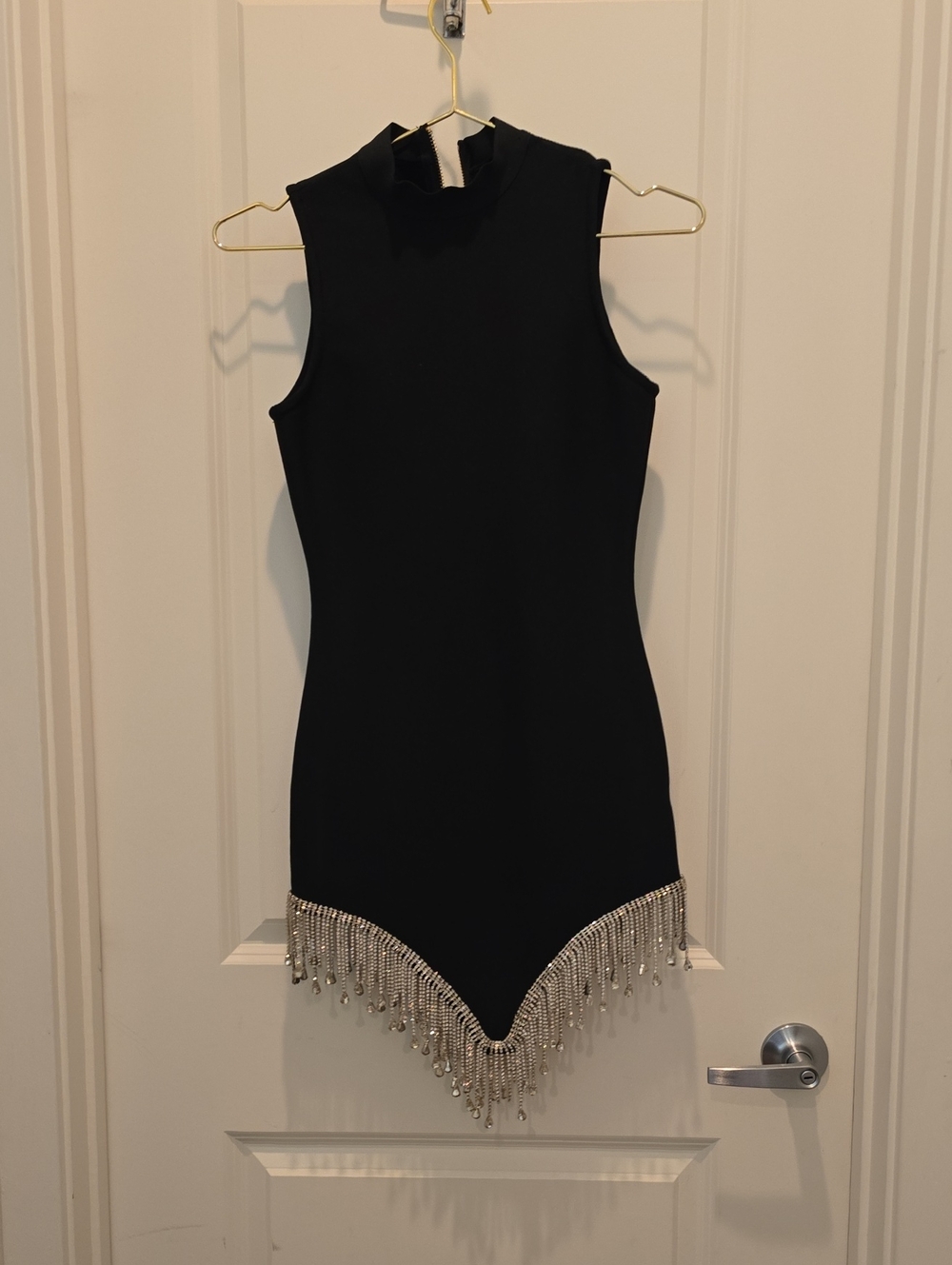 Black Sleeveless Fringe Hem Dress With Rhinestones Size Small